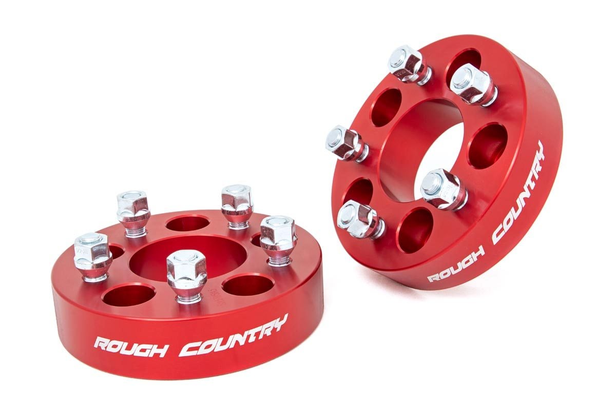 Jeep Cherokee Wheel Spacers (1.5 Inch) - Rough Country - 5x4.5, Made of 6061-T6 Aluminum - Red - '85-'01